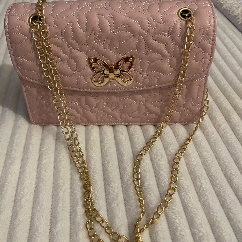 Pink Quilted Butterfly Chain Bag